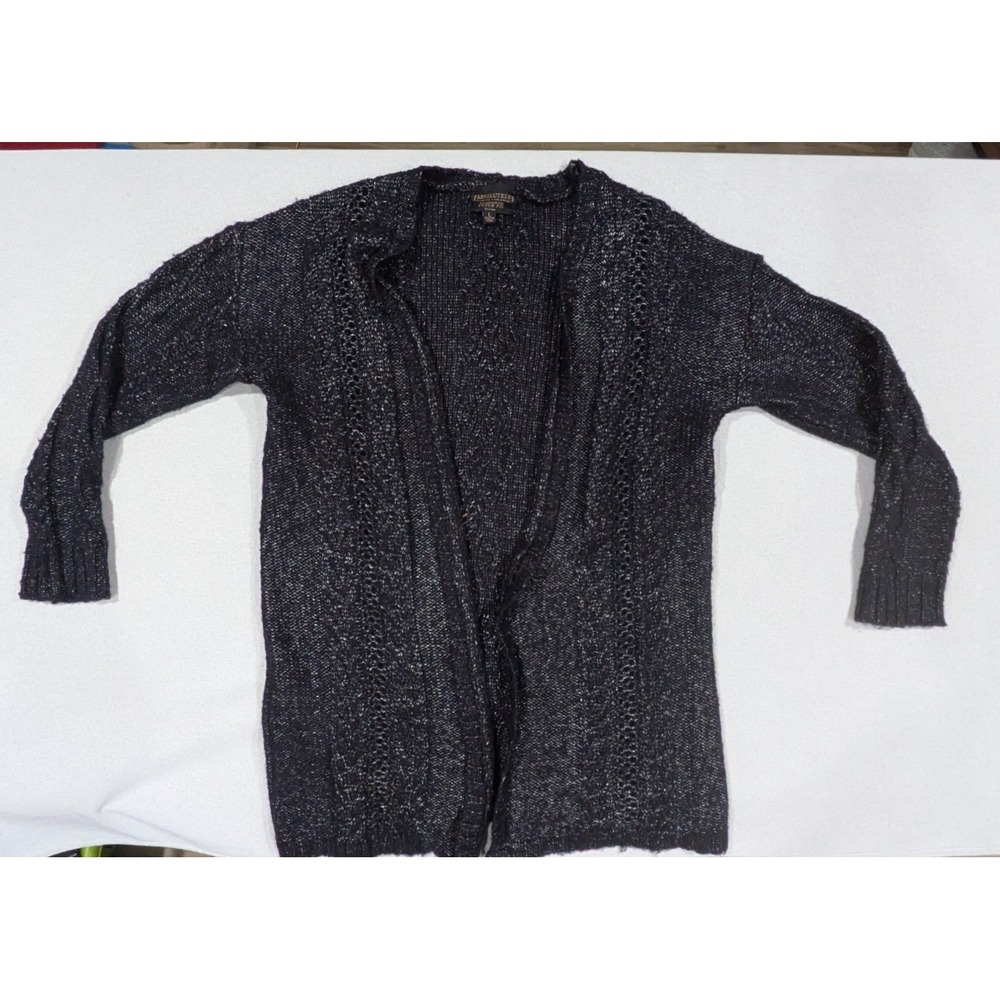 Absolutely Cardigan Womens L Navy Blue Excellent Open Front Cable Knit Shimmer
